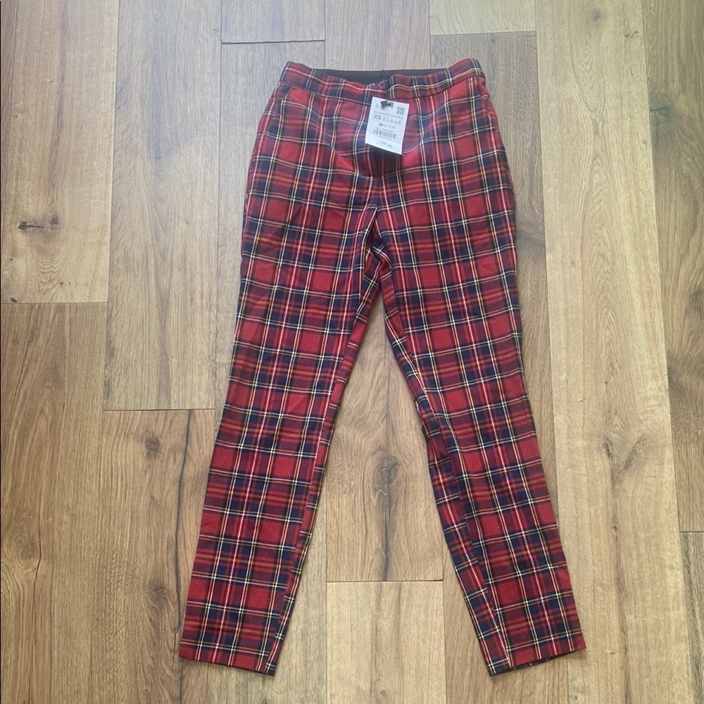 Zara Red and Navy Plaid Trousers
